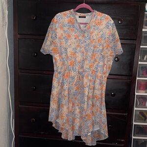 #19 Xhilaration Floral High Low Dress in Orange and Blue